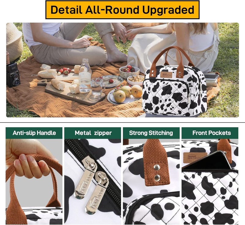 Buringer HOMESPON Lunch Bag for Woman Man Adults with Front Pocket Insulated Lunch Tote Lunch Box Container for Work Picnic or Travel（Cow） - Image 4